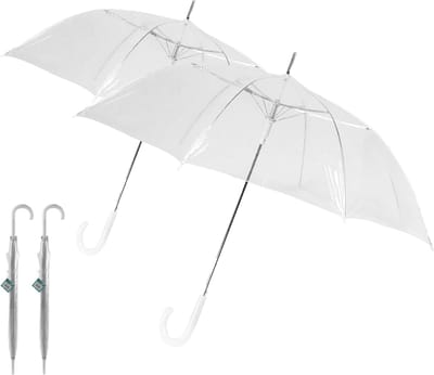 Set van 2 Transparante Paraplu's | Lichtgewicht en Unisex | Automatisch | Diameter 102 cm | Polyester Frame en Doek | Trouwparaplu met Handvat in Haakvorm | Ideaal voor je speciale gelegenheden