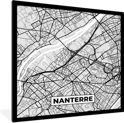 Fotolijst incl. Poster - Nanterre - Plattegrond - Frankrijk - Kaart - Stadskaart - 40x40 cm - Posterlijst