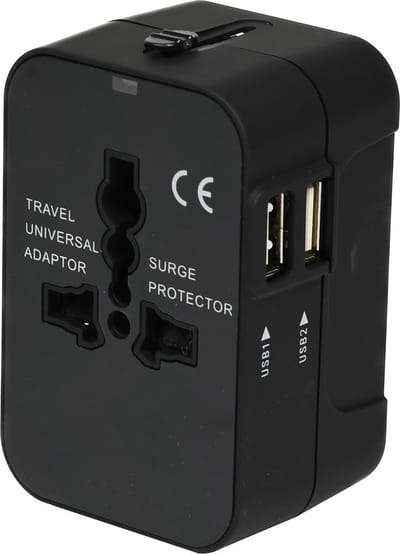 Benson Wereldstekker - Reisadapter - Internationaal - 2 USB Poorten - Zwart
