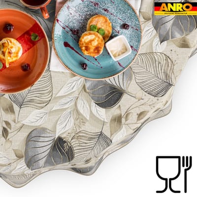 ANRO Tafelkleed Palladium Grijs Rond Ø100cm Met sierband Afwasbaar Waterafstotend Binnen & Buiten