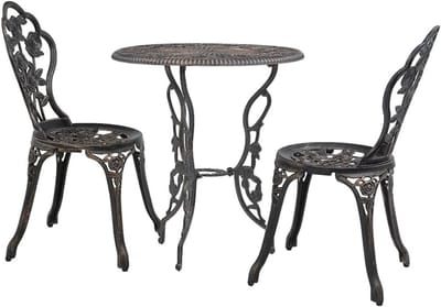 Bistroset Gegoten Aluminium - Tuinset Tuintafel - Buiten Zitten - Elegant Bloemenpatroon - 59x59x62 cm - Brons
