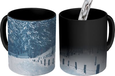 Magische Mok - Foto op Warmte Mokken - Koffiemok - Bos - Sneeuw - Winter - Magic Mok - Beker - 350 ML - Theemok