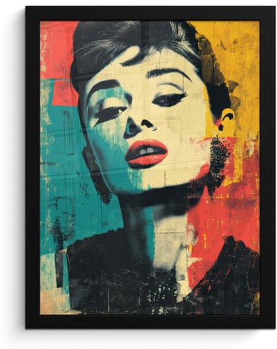 Poster in lijst - Fotolijst 30x40 cm - Posters - Vrouw - Rode lippen - Expressief - Grafisch - Posterlijst zwart - Decoratie - Wanddecoratie woonkamer - Muurdecoratie slaapkamer