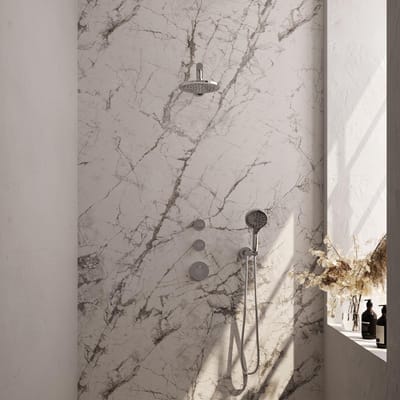 Brauer Chrome Carving Thermostatische Regendoucheset Inbouw - Hoofddouche 20 cm - Rechte Wandarm - Handdouche 3 Standen - Doucheslang - Wandaansluitbocht - Chroom
