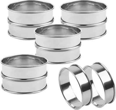 10 Stuks 8 cm Crumpet Ringen van RVS, Mousse Ringen voor Taarten en Muffins, Dubbel Gekrulde Tart Ringen voor Bakken in de Keuken