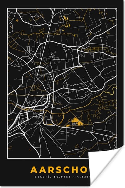 Poster Plattegrond - Kaart - Aarschot - Goud - 120x180 cm XXL - Stadskaart