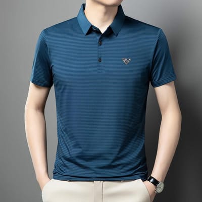 Heren gestreept t-shirt met korte mouwen Zomerkleding voor vader van middelbare leeftijd Poloshirt met kraag High-end Zakelijk Hete stempel Half mouw XXXL gray