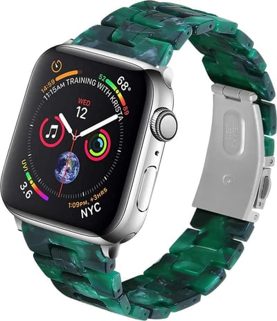 Strap-it Resin schakel band - Geschikt voor Apple Watch bandje - Series 1/2/3/4/5/6/7/8/9/10/11/SE/SE2/SE3 - Groen - Unieke resin / stalen band met RVS vlindersluiting - iWatch bandje voor maat: 38 / 40 / 41 / 42mm