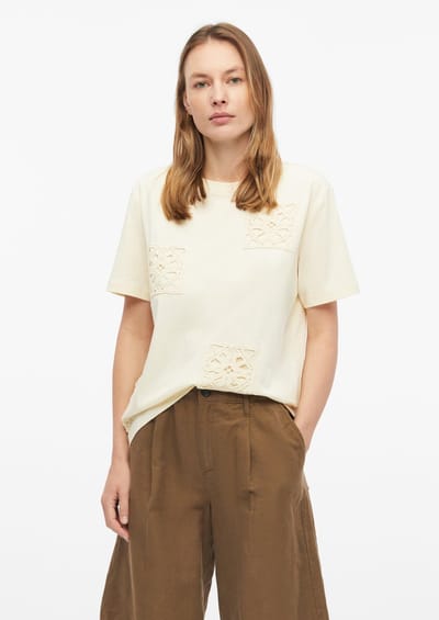 Dunne Korte Mouw T-shirt van Jersey en Haakkant Dames s.Oliver