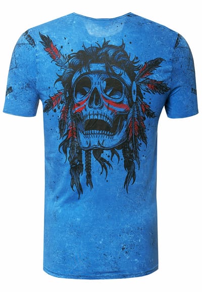 T-shirt met gewassen ronde hals, knoopsluiting en prints