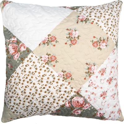 Clayre & Eef Kussenhoes 50x50 cm Groen Beige Polyester Bloemen