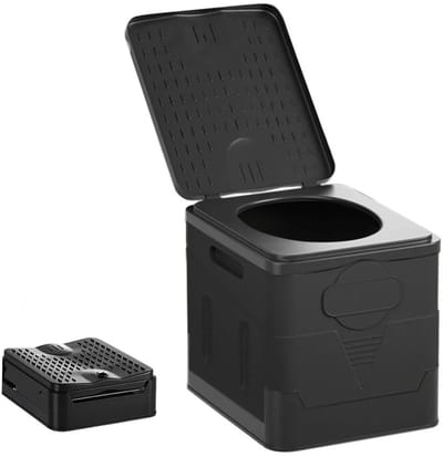 Allero Draagbaar Toilet - Kampeer Toilet - Chemisch Toilet - Opvouwbaar - Zwart - 27x31,5 cm - Hoogte 11 tot 30 cm - Met Deksel