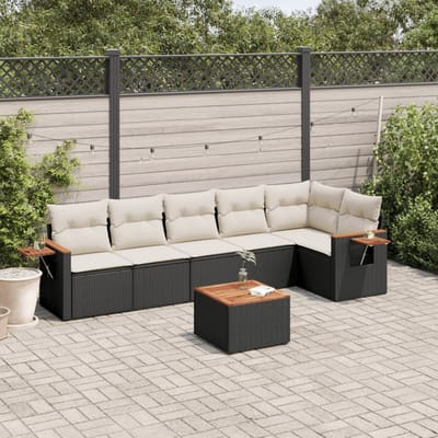 vidaXL - 7-delige - Loungeset - met - kussens - poly - rattan - zwart