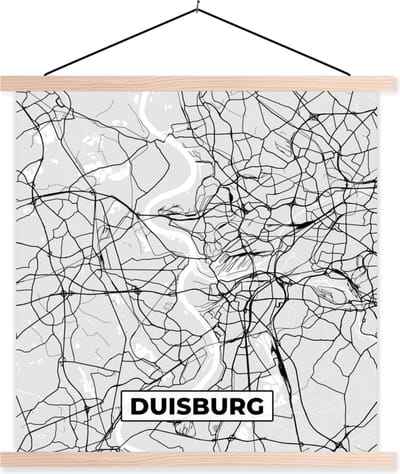 Posterhanger incl. Poster 40x40 cm - Schoolplaat - Duisburg - Kaart - Plattegrond - Stadskaart - Duitsland - Textielposter - Blanke latten - Stadskaart