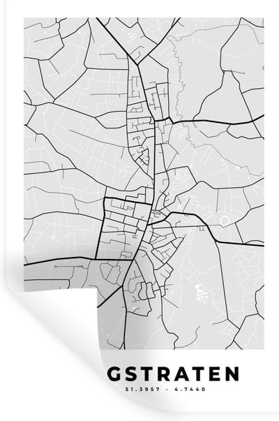 Muurstickers - Sticker Folie - Stadskaart – Plattegrond – België – Zwart Wit – Hoogstraten – Kaart - 20x30 cm - Plakfolie - Muurstickers Kinderkamer - Zelfklevend Behang - Zelfklevend behangpapier - Stickerfolie