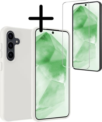 Hoesje Met Screenprotector - Geschikt voor Samsung Galaxy A55 - Sterk & Shockproof - Back Cover - Siliconen Case - Telefoon Hoes - Wit