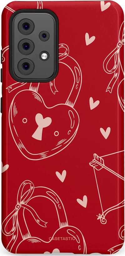 Casetastic Hoesje Geschikt voor Samsung A52 (4G/5G/s) - Stijlvolle Beschermende Duo-layer Case - Hartendief - Liefdes Slotjes - Valentijn - Valentine - Love - Rood Wit
