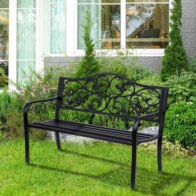 Pugsdrly 2-zits tuinbank Parkbank met uitschuifbare tafel Bank Bank belastbaar tot 240 kg Terrasbank met rug- en armleuningen Tuinmeubelen voor terras, tuin Buitenruimte 150x58,5x90 cm Zwart