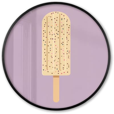 Poster in lijst Rond - Fotolijst 60x60 cm - Posters - Beige - Ijsje - Spikkels - Ronde posterlijst zwart - Decoratie - Wanddecoratie woonkamer - Muurdecoratie slaapkamer