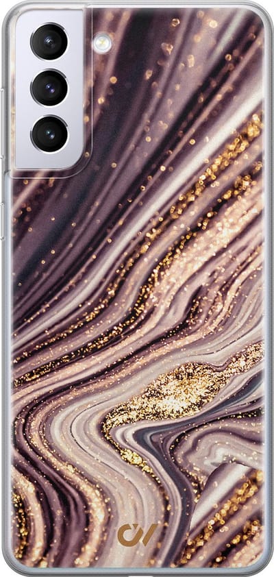 Hoesje geschikt voor Samsung Galaxy S21 Plus hoesje - Golden Pink Marble - - Paars - - Casevibes