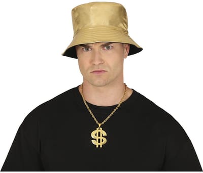 Fiestas Guirca Carnaval verkleed gangster ketting - metaal - goud - pooier - dollarteken - foute party