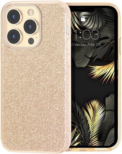 YPCd – Glitter Hoesje Geschikt voor Apple iPhone 16 Pro – Goud – Luxe Sparkle Backcover – Siliconen Case met Schokbescherming & Verhoogde Randen