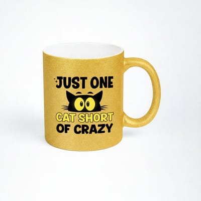 Gouden Glitter Mok - Just One Cat Short of Crazy - Cadeau voor Kattenliefhebbers