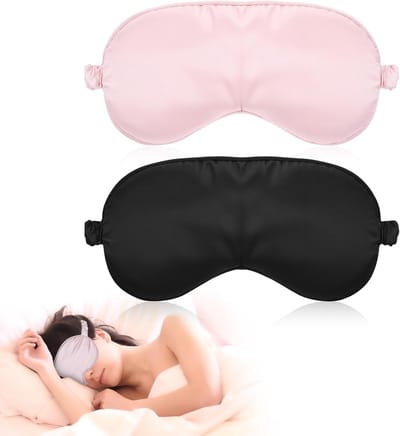 Zijde Slaapmasker voor Vrouwen - 2 Stuks, Zacht en Ademend, Verstelbare Band, Lichtblokkerend Oogmasker voor Reis en Ontspanning