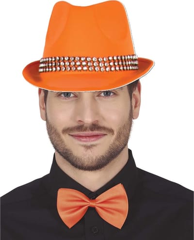 Boland Verkleedkleding setje 2 delig - oranje - hoed en vlinderstrikje - heren en dames