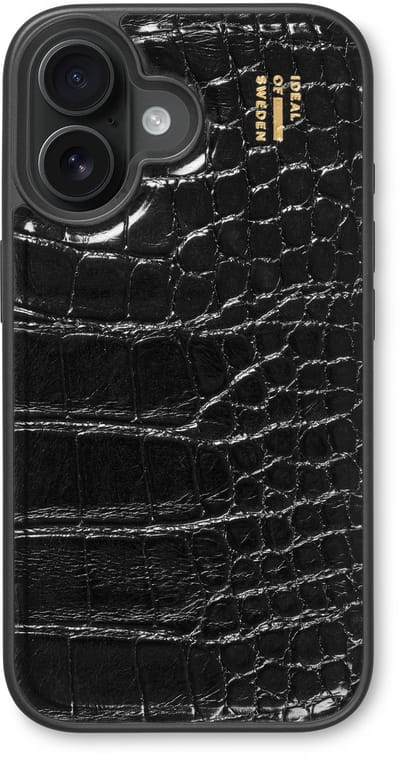 iDeal of Sweden Vegan Leather Case met magnetische ring geschikt voor iPhone 16 Black Croco - Zwart