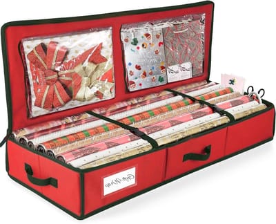 Opbergtas voor cadeaupapier met binnenvakken, 103 cm, duurzaam en multifunctioneel, ideaal voor kerstlinten, strikken en kaarten, 600D Oxford materiaal