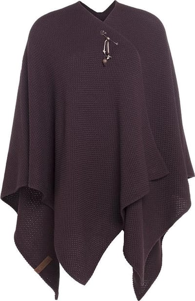 Knit Factory Jazz Gebreid Omslagvest - Dames Poncho - Wikkelvest - Gebreide paarse poncho - Gebreide mantel - Winter poncho - Dames cape - One Size - Aubergine