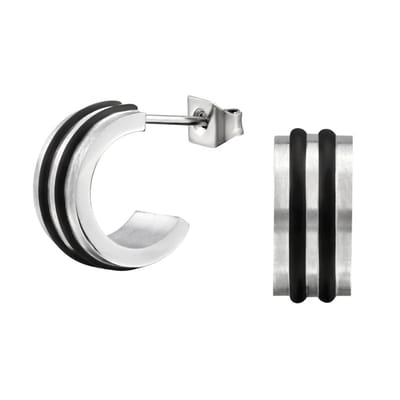 Aramat Jewels | Oorbellen | Zwarte Strepen Halve Hoepel Oorbellen 12x6mm | | | | | | Kinderen, Volwassenen | Verkleurd niet