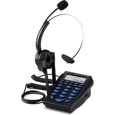 Téléphone filaire pour centre d'appels, avec clavier, casque monaural antibruit, voix claire noir