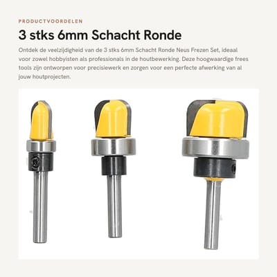 Dailygoods- Frezen Set 3 Stuks - Ronde Neus Frezen - Houtbewerking - Router Bit - Hoge Sterkte - Slijtvast Materiaal - Houtfrees