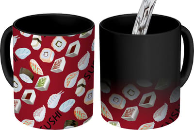 Magische Mok - Foto op Warmte Mokken - Koffiemok - Patroon - Sushi - Japan - Quotes - Magic Mok - Beker - 350 ML - Theemok