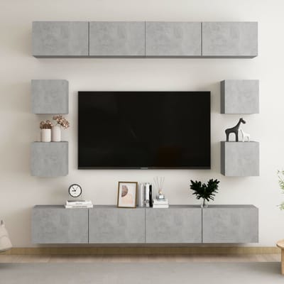 vidaXL - 8-delige - Tv-meubelset - bewerkt - hout - betongrijs