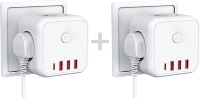 Oneproduct Stekkerdoos Powercube met USB en USB-C - 3x Stopcontact - Aan/Uit Schakelaar - 2 stuks