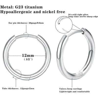 G23 Titanium Kleine Huggie Oorbellen met Scharnierende Hoepel, Hypoallergeen, Lichtgewicht, Oorbel met Kraakbeenpiercing, 20G, Oorbellen voor Dames en Meisjes white