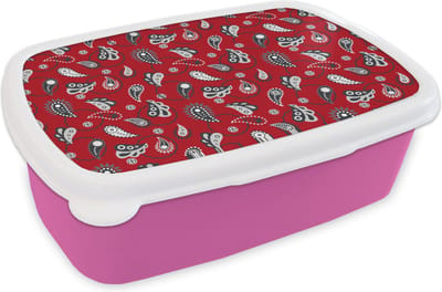 Broodtrommel Roze - Lunchbox - Brooddoos - Bandana - Flora - Retro - Design - 18x12x6 cm - Kinderen - Meisje