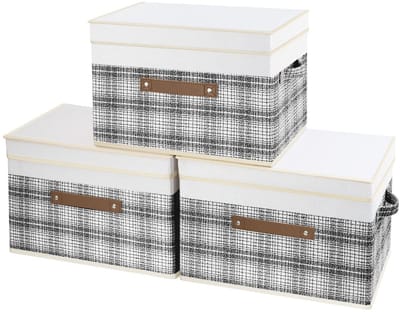 Dailygoods- Opbergdoos met Deksel - Opvouwbaar - Hoogwaardig Polyester - Set van 3 - 38x25x25 cm - Patchwork Patroon - Duurzaam en Onderhoudsvriendelijk - Opbergbak