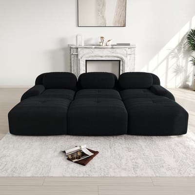 Corduroy modulaire 3-zitsbank - met 3 hockers - frameloze sofa - huisdiervriendelijk - extra brede armleuningen - zwart