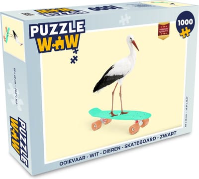 Puzzel Ooievaar - Dieren - Skateboard - Geel - Legpuzzel - Puzzel 1000 stukjes volwassenen