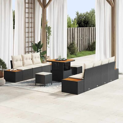 vidaXL - Tuinbank - Set - 10 - st - 9-Aantal - zitplaatsen - Zwart - Poly - rattan