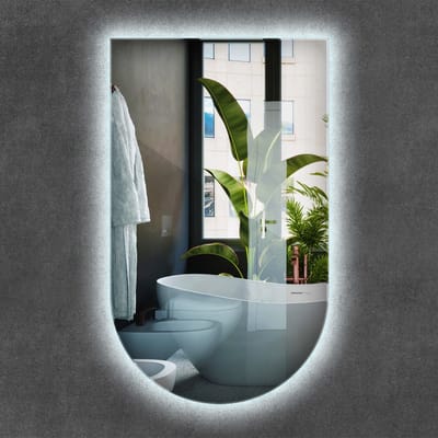 Wallfluent LED Spiegel - Boogvorm Spiegel met LED-verlichting - 45 x 80 cm - Ovale afgeknotte Spiegel - Badkamerspiegel – Eetkamerspiegel – Kaptafel Spiegel– Kantoorspiegel - Neutraal Wit - Energiezuinige Spiegel - Industriële Spiegel