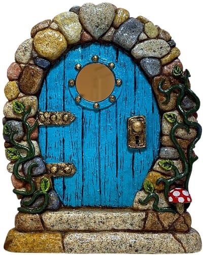 Dailygoods- Tuindecoratie Miniatuur Fairy Deur - Tuinbeelden voor Buiten - Kunstgras - Hout - 8-10cm - Duurzaam voor Buitendecoratie - Tuinornament