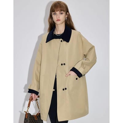 In de Winter Staat de Bijgewerkte Comfortabele Pasvorm Lange Trenchcoat in Contrast met Katoen en Verdikt Katoen-gevulde Jas S