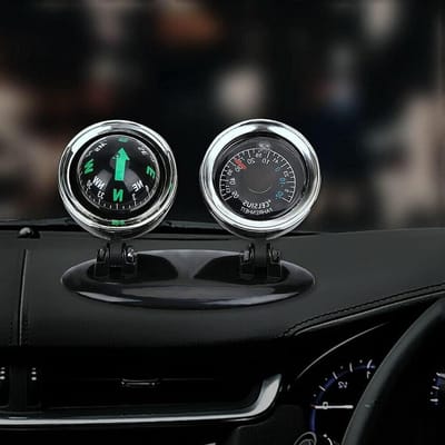 Auto Thermometer Kompas - Navigatie Gids Bal - Reizen Navigeren - Twee-in-één Ontwerp - 81x41x53mm - Zwart