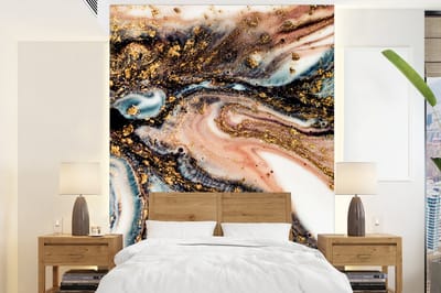 Behang - Fotobehang Marmerlook - Goud - Zwart - Glitter - Chic - Breedte 165 cm x hoogte 220 cm