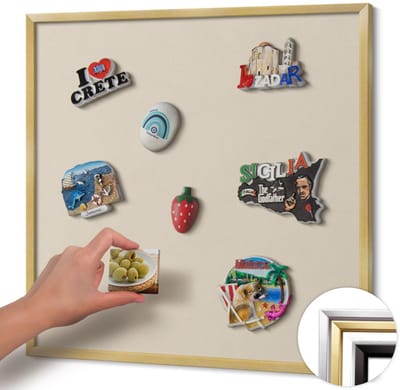 Wallfluent - Beige Magneetbord in Stijlvolle Kleuren - 50 cm x 50 cm - Magneetbord met Gouden Frame - Lichtbeige kleur - Magnetisch Wandbord - Memobord Magnetisch - Magnetisch Bord Kindvriendelijk